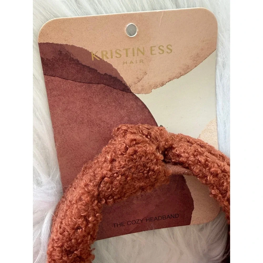 Kristin Ess The Cozy Headband Rust Brown Sherpa Boucle Top Knot Hair Accessory